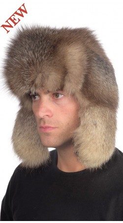 Crystal fox fur hat Russian style, for men